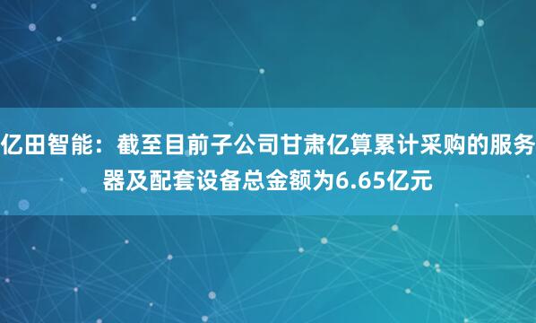 亿田智能：截至目前子公司甘肃亿算累计采购的服务器及配套设备总金额为6.65亿元